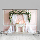Aperturee - Aperturee Forever Begins Here Pink Floral Arch Wedding Backdrop